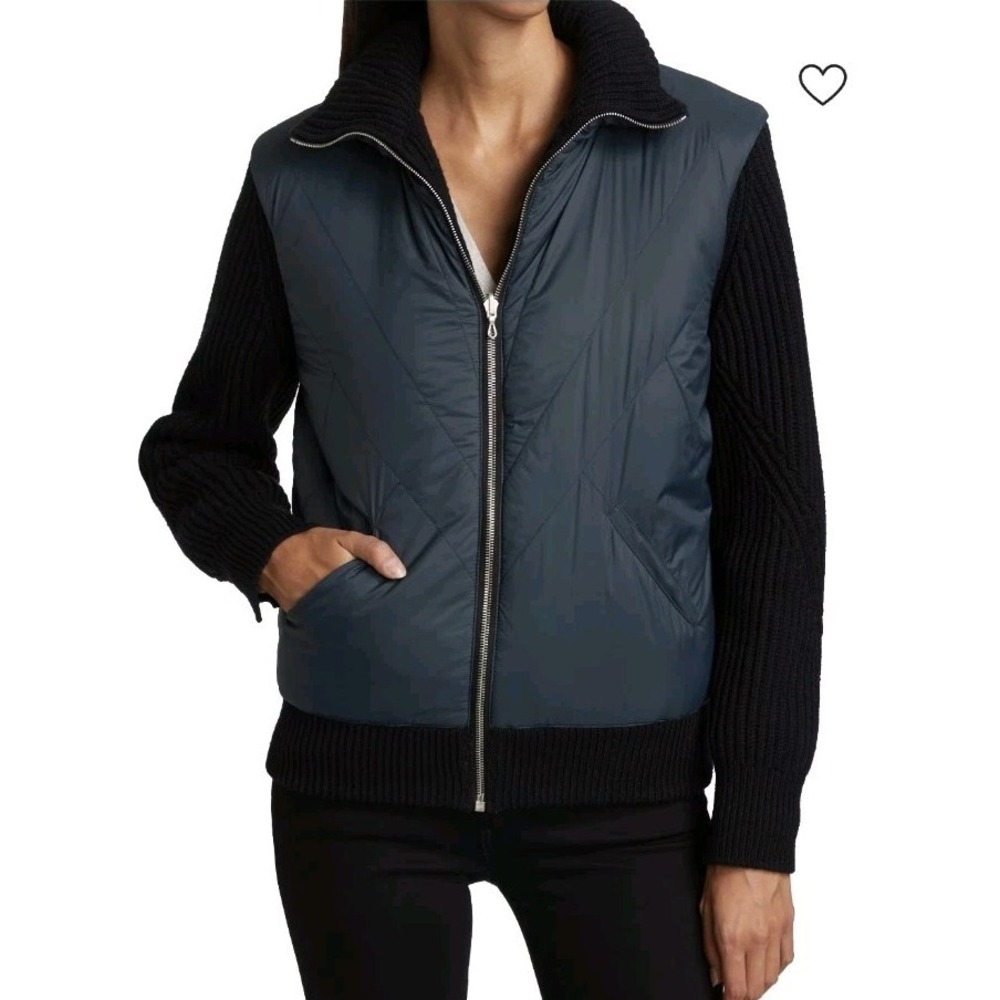 NEW Rag & Bone Mikaela Mix Media Jacket Navy/Black XL Wool Blend‎ Zip Sweater